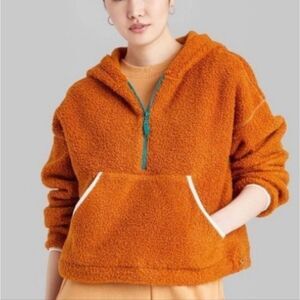 Wild Fable Rust Sherpa Cropped Half-zip Hoodie Jacket NWT 2x Oversized Y2k Lady